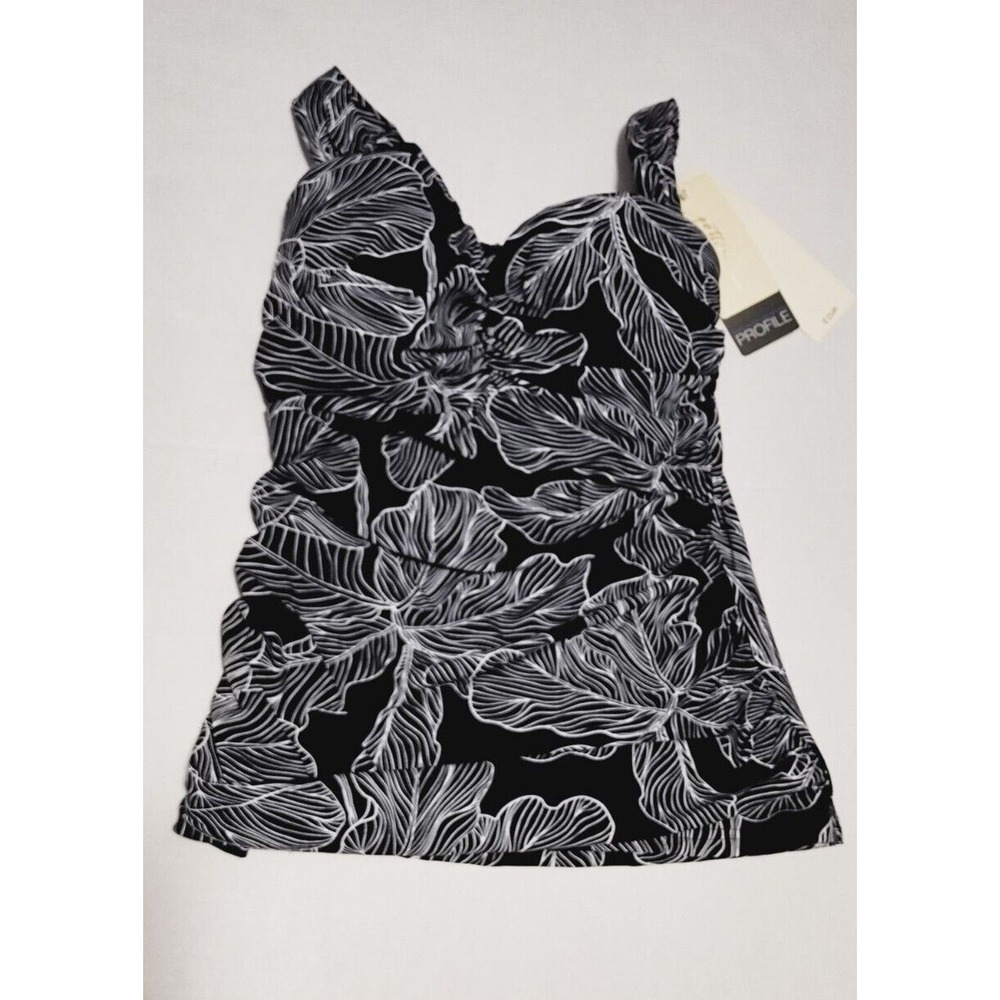 Profile by Gottex Womens Size 32E Swim Tankini Top E22151W18 Black White Floral